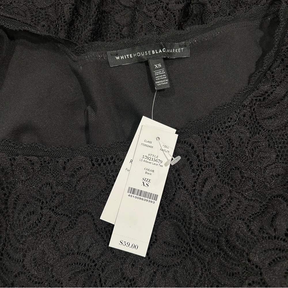 NWT White House Black Market black lace long sleeve top - Size XS - Picture 7 of 9